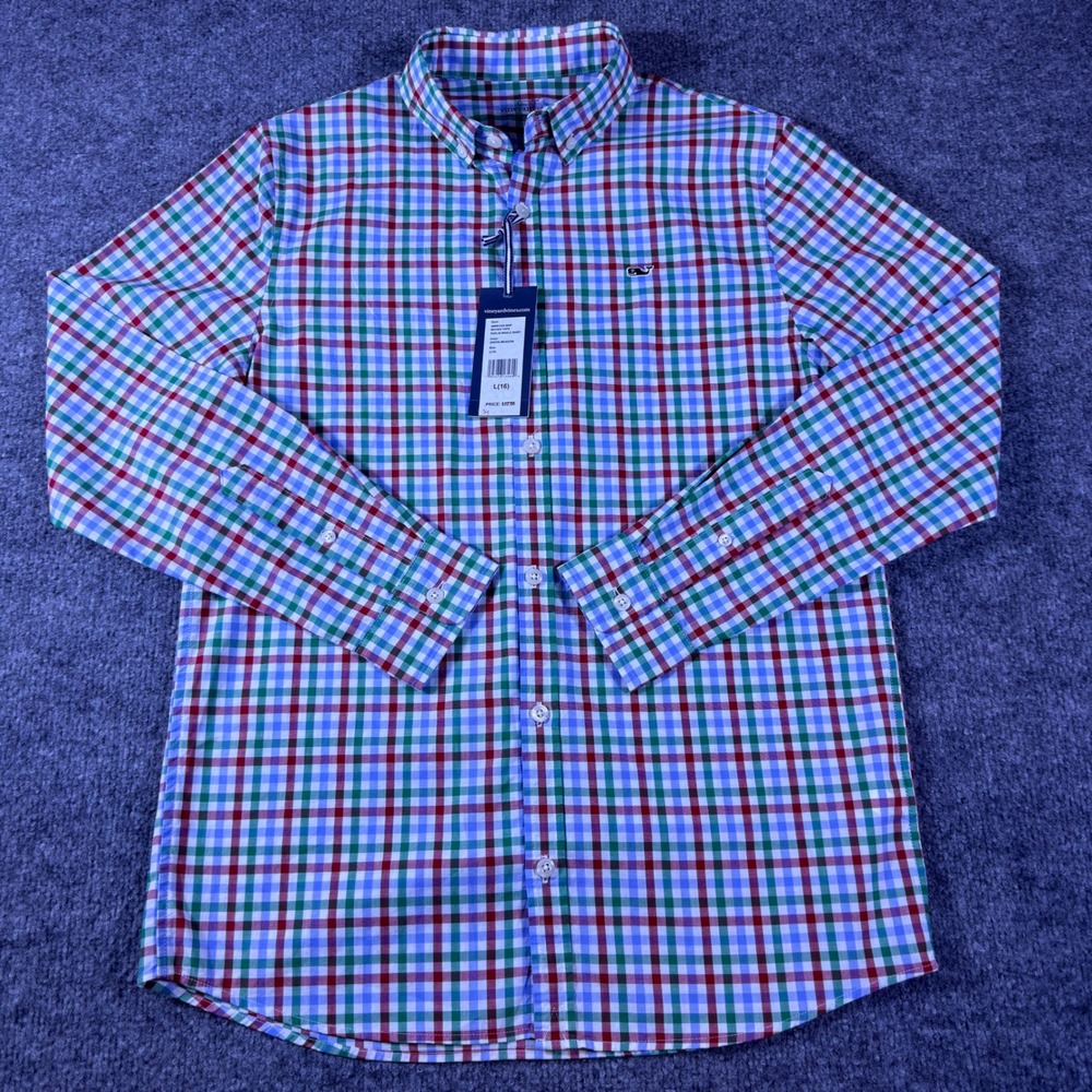 Vineyard Vines Men's Poplin Whale Shirt Multicolor Meadow Check Large NWT